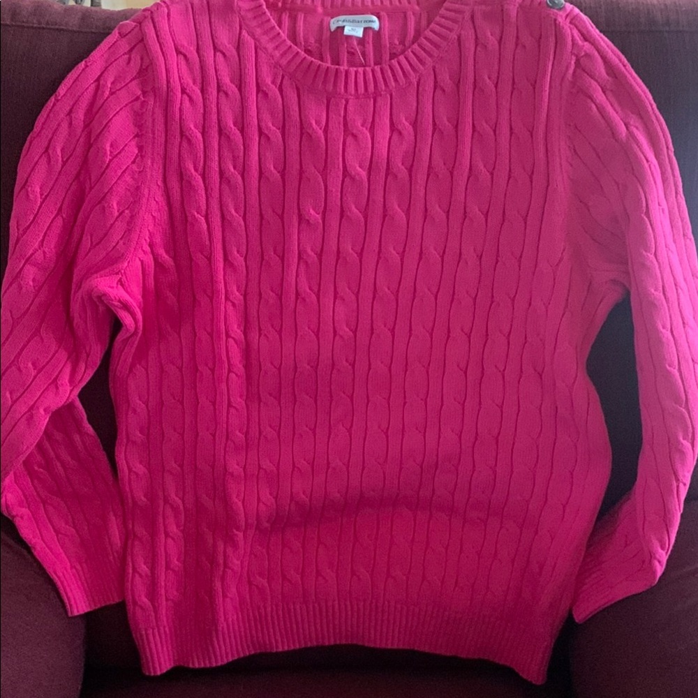 Croft & Barrow Pink Crew Neck Sweater with Cable Knit Design